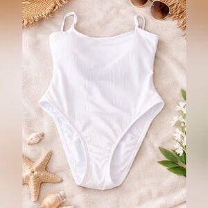 Laguna White Ribbed One Piece Swimsuit